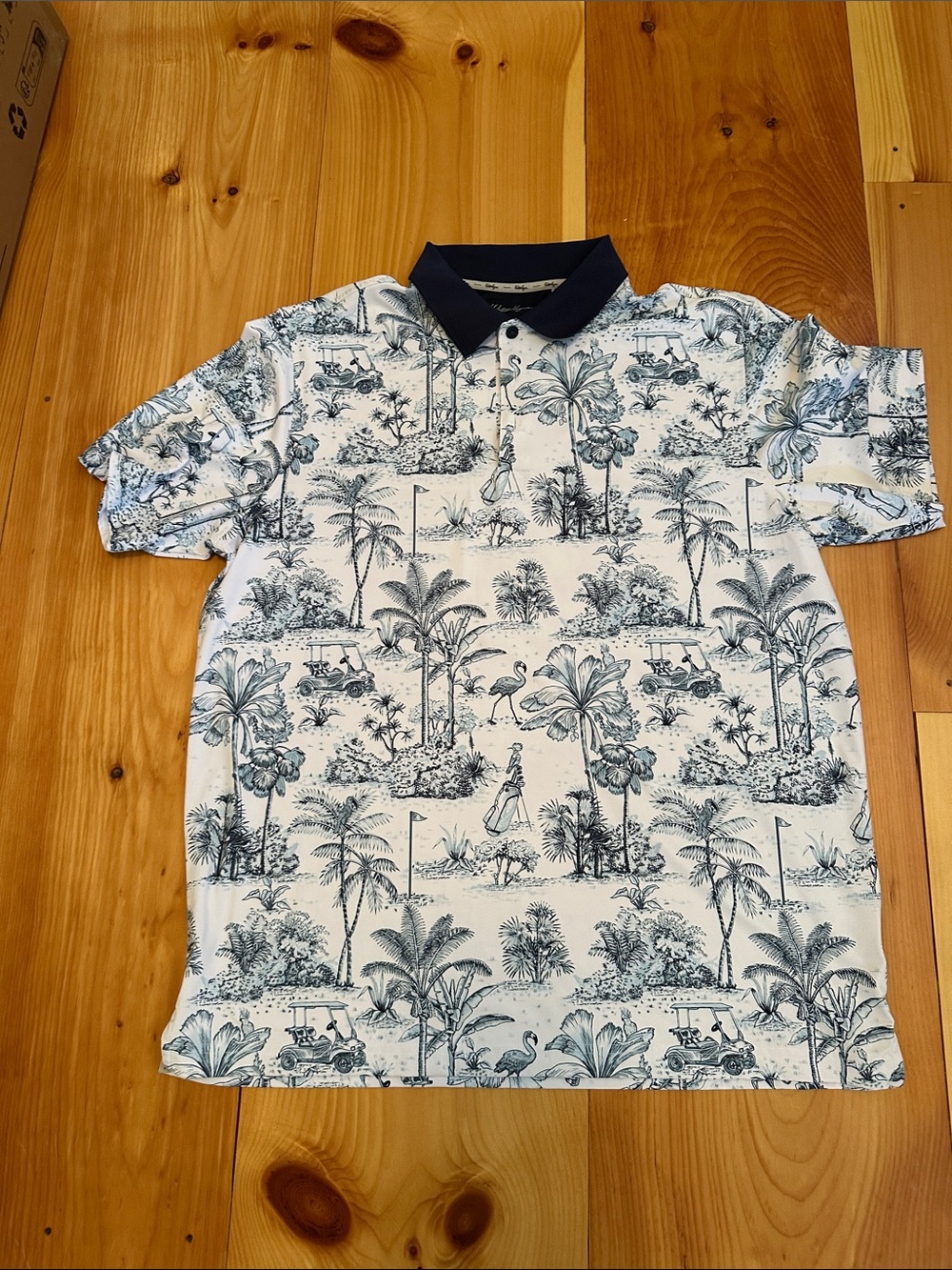 Walter Hagen White Polo with Navy Tropical Print